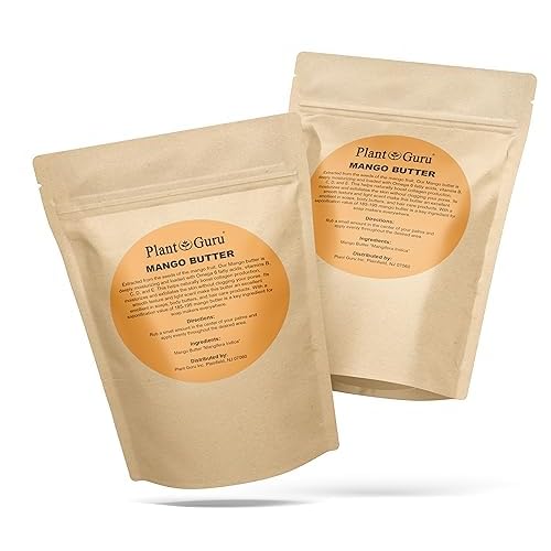 Plant Guru Raw Mango Butter 8 oz. Bar - 100% Pure Natural Unrefined - Great for Skin and Hair Growth. DIY Soap Making, Body Butter, Lotions and Creams.