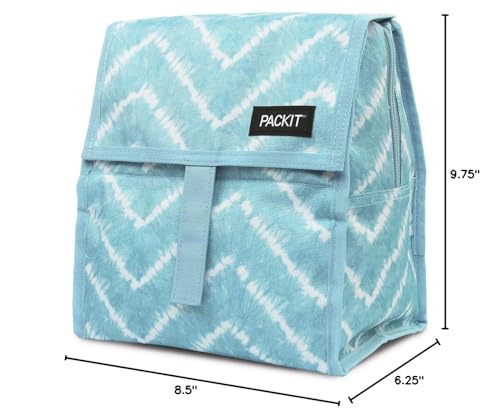 PackIt Freezable Lunch Bag, Aqua Tie Dye, Built with EcoFreeze Technology, Foldable, Reusable, Zip and Velcro Closure with Buckle Handle, Perfect for Lunches