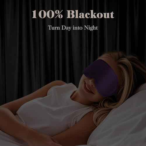 3D Eye Mask Sleep Mask for Men & Women, 100% Pressure-Free & Light Block-Out Eye Mask for Sleep with Easy Adjustable Strap, Night Eye Cover for Travel, Purple