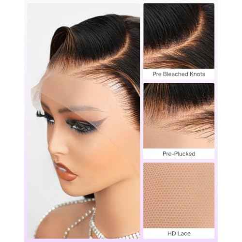 Megalook Ombre Lace Front Wigs Human Hair 13x4 HD Lace Front Wig Pre Plucked with Baby Hair 210 Density Highlight Body Wave Lace Front Wigs Prebleached Knots for Black Women 20 Inch 1B/30