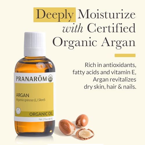 Pranarom - USDA Certified Organic Moroccan Argan Virgin Plant Oil - 2 fl oz Glass Bottle - Mositurize, Protect, & Nourish - Hair, Skin, & Nails