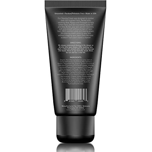 All Natural Shaving Cream for Men | Unscented, Organic & Alcohol-Free | Best for Sensitive, Dry, Oily, or Combination Skin | Zero Chemicals, Superior Smooth Shave | Made in USA | 6 oz