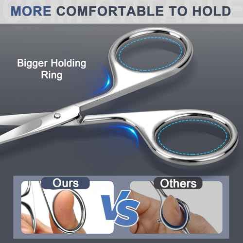 2Pack Small Eyebrow Scissors, Stainless Steel Nose Hair Trimming Scissors with Rounded Tips, Precision Grooming for Beard/Mustache/Facial Hair, Travel Friendly & Safe for Men Women