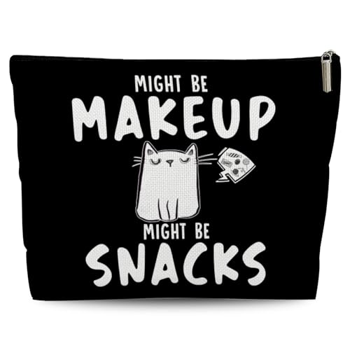 Cat-Themed Makeup Bag — Funny “Might Be Makeup Might Be Snacks” Gift Pouch