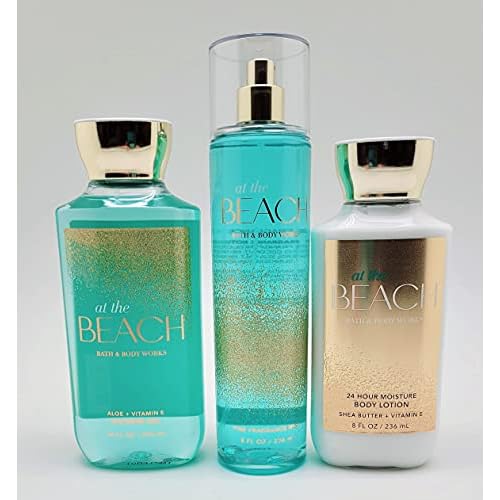 Bath & Body Works - At the Beach - 3 pc Trio Bundle - Shower Gel, Fine Fragrance Mist and 24-Hour Moisture Body Lotion -2020, Full Size