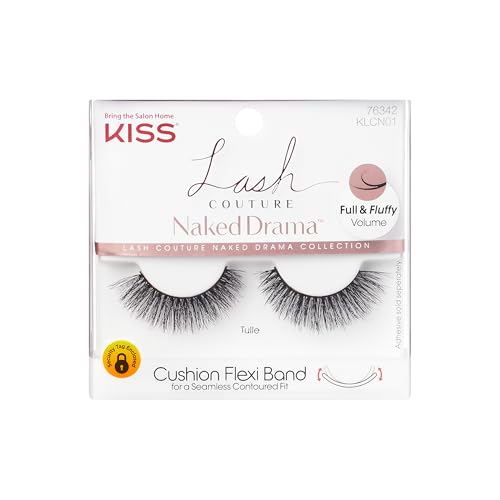 KISS Lash Couture Naked Drama Collection False Eyelashes with Cushion Flexi Band, Full & Fluffy Volume, Easy to Apply, Reusable Lash Clusters, Style 'Tulle', 10 mm, 1 Pair Fake Eyelashes
