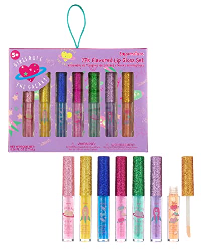 7pc Girls Rule Galaxy Lip Gloss Set - Fruity Flavored Glitter