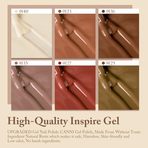 CANNI 9ML Gel Nail Polish Set - Chestnut Cake Nude Shades UV LED Soak Off, 6 Colors