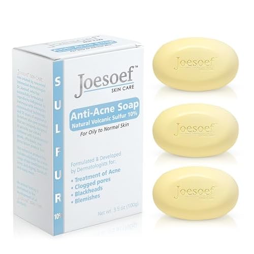 Joesoef Anti-Acne Soap, Natural Volcanic Sulfur 10%, for Oily to Normal Skin, 3.5-Ounces (Pack of 3)