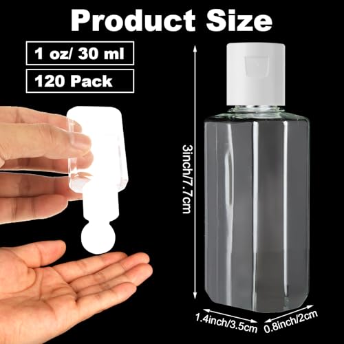 CYEAH 120 Pcs Plastic Travel Bottles 1oz Mini Empty Travel Size Bottle, Refillable Bottles with Flip Cap, Portable & Reusable Containers for Travel Business Trip Camping