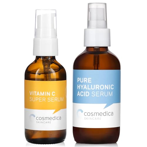 Cosmedica Skincare Vitamin C Super Serum 1oz & Hyaluronic Acid Serum 4 Fl. Oz Bundle ? Brightening & Hydrating Duo for Anti-Aging, Even Skin Tone & Deep Moisturization