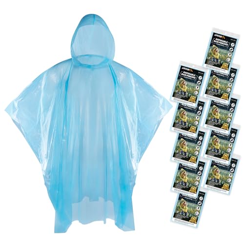 APEXUP Emergency Disposable Rain Ponchos for Adults for Camping Hiking Travelling,Blue (10 Pack)