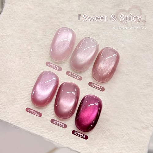 GAOY Pink Cat Eye Gel Nail Polish Set - 6 Colors with Magnet Tool