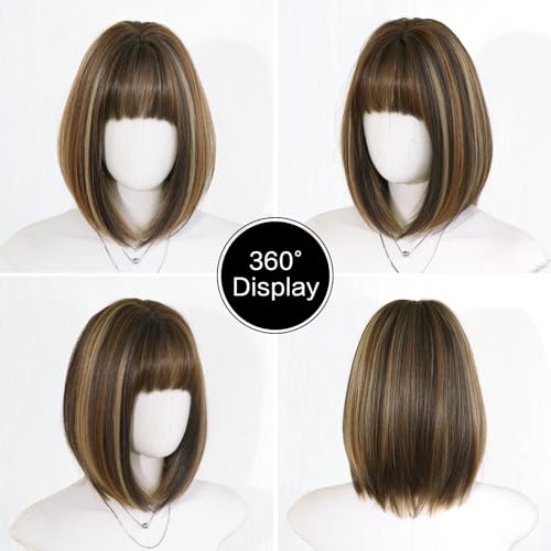 14-Inch Silver Ombre Bob Wig with Bangs - Heat Resistant Synthetic Hair