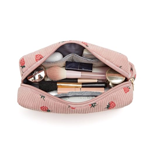 Corduroy Makeup Bag for Women - Portable Cosmetic Pouch
