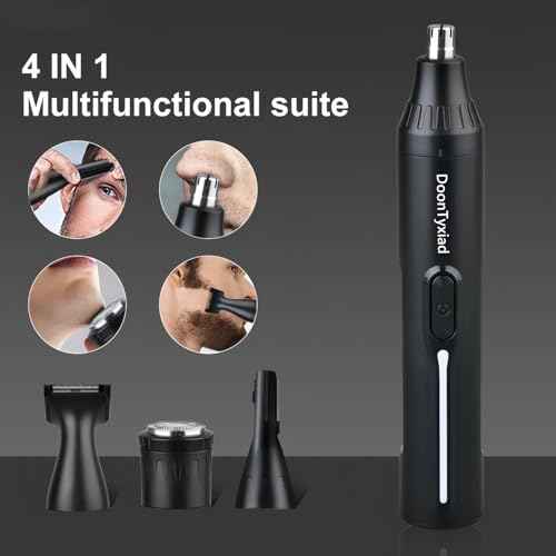 Rechargeable Ear and Nose Hair Trimmer, 4-in-1 Professional Painless Eyebrow & Facial Hair Trimmer for Men Women, Powerful Motor and Dual-Edge Blades for Smoother Cutting Black(Black 4-in-1)