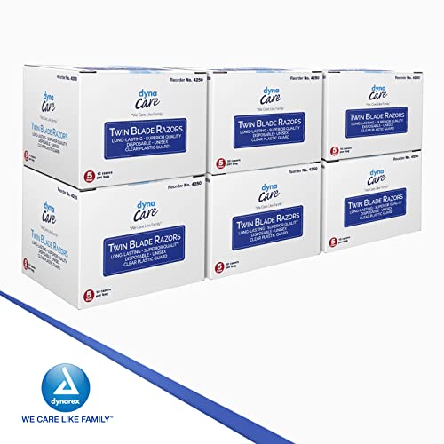 Dynarex DynaCare Twin Blade Razors, Disposable Unisex Razor with Two Blades Provides Smooth, Close Shave, for Prior to Procedures or Tattoos, Blue, 6 Boxes - 50 Razors per Box
