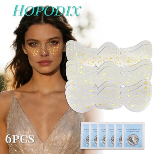 Glitter Face Freckle Stickers - 6PC Gold Star Heart Bow Patches