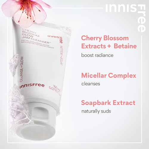 innisfree Cherry Blossom Glow Jam Cleanser, Sulfate Free, Korean Face Wash, Cleansing Foam for Glowing Glass Skin (Packaging May Vary)