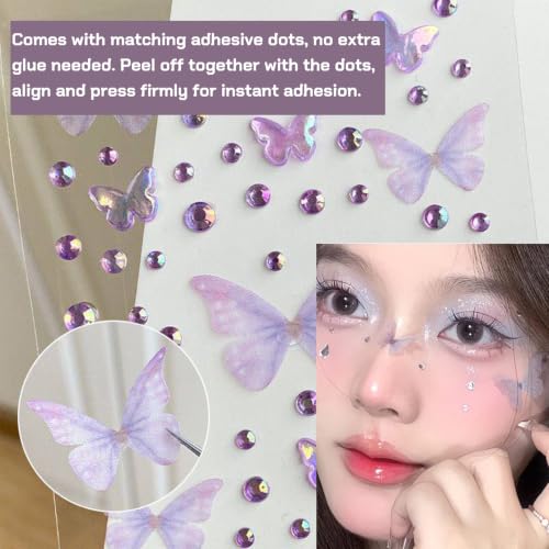 5 Sheets 3D Butterfly Face Gem Stickers Self-Adhesive
