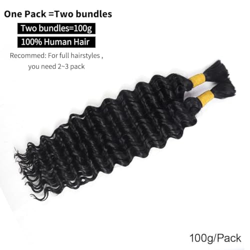 Boho Human Hair for Braiding 110g - Deep Wave, No Shedding