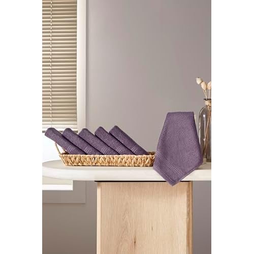 Ozdilek 6-Piece Washcloth Set 13x13 Towels 100% Turkish Cotton, Soft, Absorbent, Gentle on Sensitive Skin, Multi-Purpose Use, Washable, Reusable, Ideal for Baby Care & Spa 6 Towels (Orchid Purple)