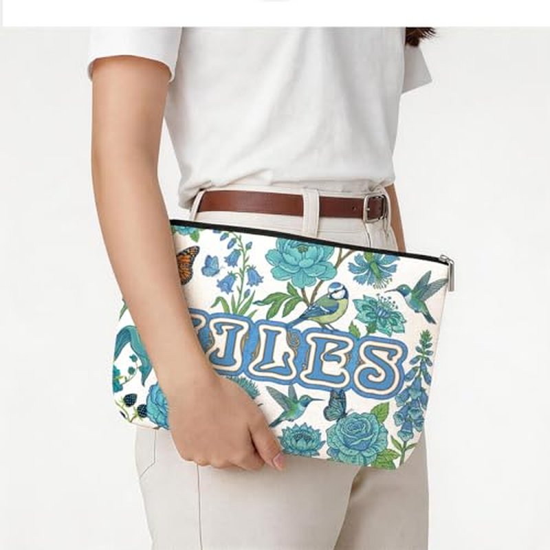 Blue Leaves Mahjong Tile Bag - Durable Canvas with Zipper