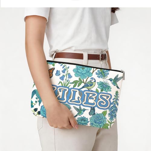 Blue Leaves Mahjong Tile Bag - Durable Canvas with Zipper