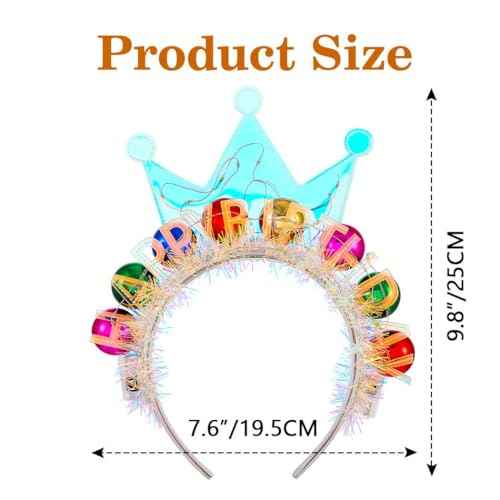 Zoestar Light Up Happy Birthday Crown Headband Glow Ball Hair Bands Sparkly Birthday Party Hair Accessories Women