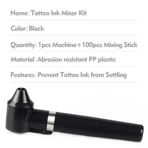 Rayyl Tattoo Ink Mixer Kit - Include Tattoo Ink Mixer Machine with 100pcs Ink Mixing Sticks Black Electric Pigment Mixer Color Mix Tool Ink Agitator for Ink Mixer Tattoo Supplies...