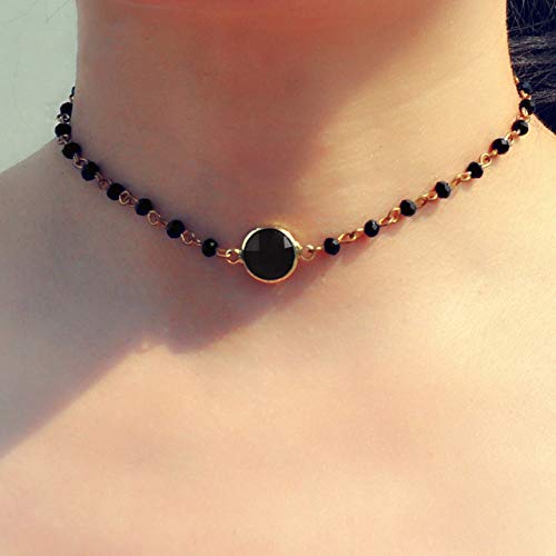 Artmiss Boho Choker Beaded Choker Necklace Delicate Crystal Necklace Gold Filled Jewelry Simple Choker for Women(Black)