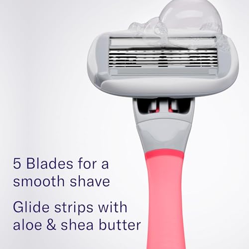 Flamingo Pink Shaving Razor Kit for Women with 4 Refills and Holder - 5-Blade Cartridge