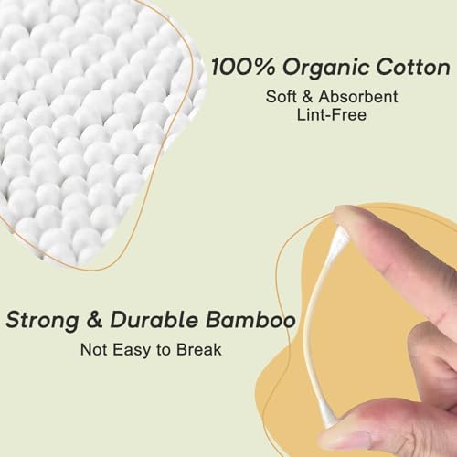Meanhoo Bamboo Cotton Swabs 1000 Count with 500 Round & 500 Pointed Tips in Storage Box