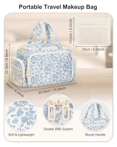 Travel Makeup Bag, Large Toiletries Organizer with Brush Compartment