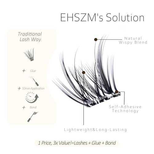 POP PRESS 10-16mm Self-Adhesive Lash Clusters Kit, Wispy Airy Volume, Thin Invisible Band, 1-Minute Pre-Glued Press-On, Includes Tweezers, All-Day No-Fall, Naked Makeup Look
