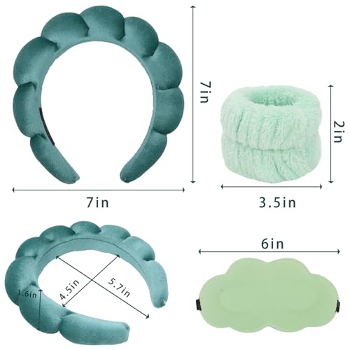 CAVETEE Makeup Headband for Girls Spa Party Favor, Spa Party Decorations Bubble Headband Thick Sponge Headband with Strong Water Absorption for Makeup Removal Skincare Shower (Green)