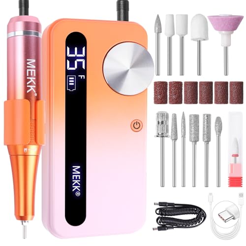MEKK Professional Nail Drill 35000RPM E-File for Acrylic & Gel Nails - Orange-Pink