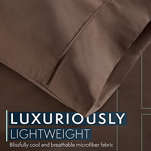 Twin Sheets Set, 3 pc Bed Sheets & Pillowcase Set - Machine Washable for Easy Care - Soft & Breathable All Season Microfiber Sheets with Deep Pockets - Brown