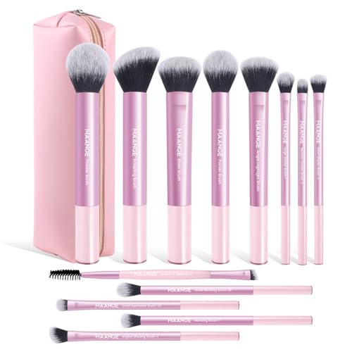 MAANGE 13 PCS Makeup Brushes Professional Make Up Brushes Premium Synthetic Powder Concealers Brushes Travel Makeup Brush Set with Case (Pink)