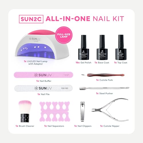 SUNUV Gel Nail Polish Kit with SUN2C UV LED Lamp & 16 Colors - 27 Pcs