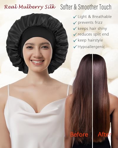 Choshion Set of 2 Mulberry Silk Sleep Bonnet for Women - Reversible, Premium Hair Protection