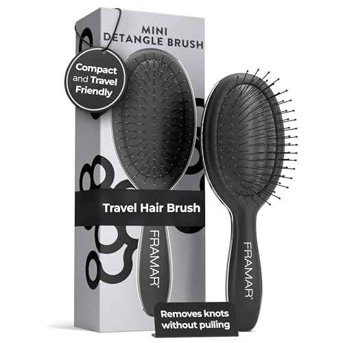 FRAMAR Mini Hair Brush Detangler ? Mini Brush For Hair, Small Travel Hair Brush For Women, Travel Hairbrush Detangler, Compact For Travel, Reduces Breakage, For All Hair Types ? Matte Black