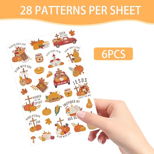 Fall Temporary Tattoos - 200+ Bible Tattoo Stickers for Birthday Party Decorations, Fall Harvest Thanksgiving Party Favors Supplies(6 Sheets)