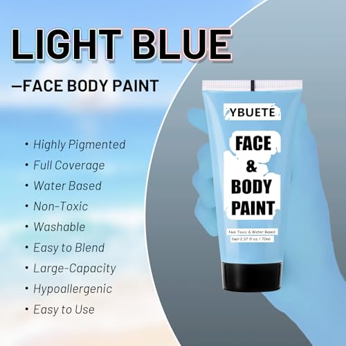 Light Blue Water-Based Face Paint 70ml | Full Coverage Halloween Cosplay
