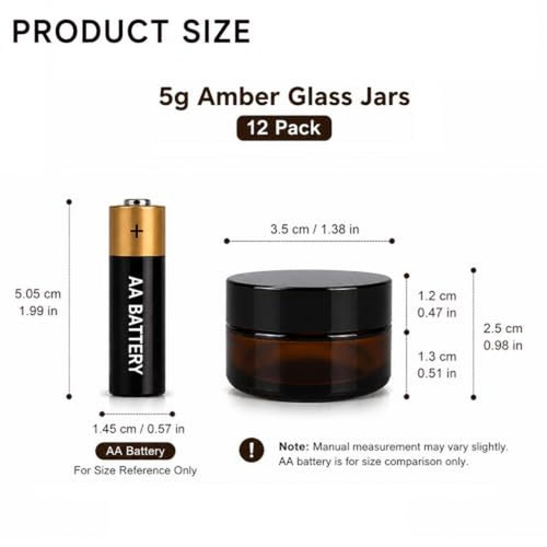 12Pcs Amber Glass Jars with Black Lids - 5ml Refillable Cosmetic Containers