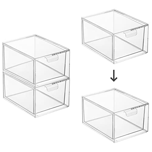 HBlife Pack of 2 Stackable Makeup Organizer Drawers Clear Plastic Bathroom Organizers Cosmetic Container Organization and Storage Bins for Vanity