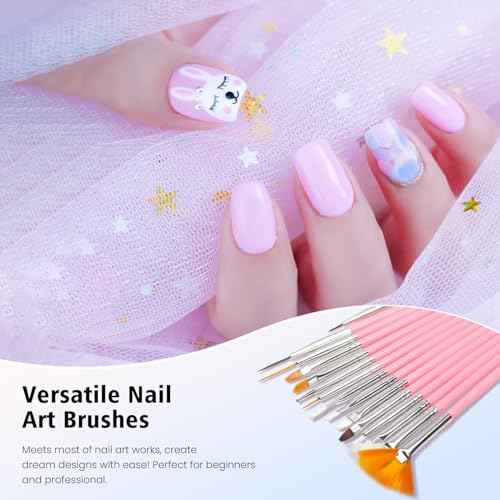 Nail Art Tools, Nail Holder for Painting Nails, 15 PCS Nail Art Brushes, 5 PCS Nail Dotting Tool, Nail Stand for Home DIY & Salon Nail Art Design