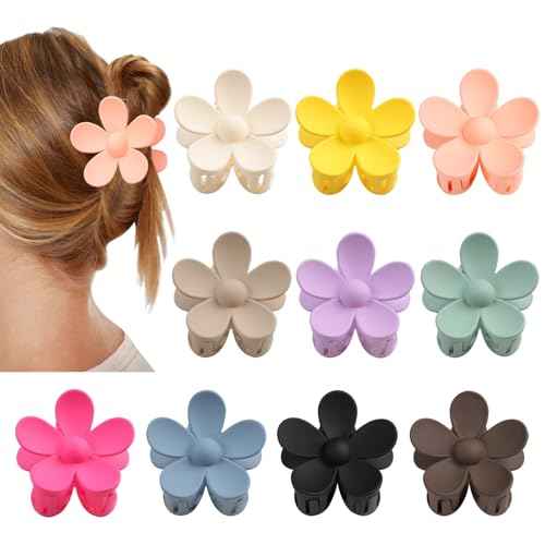 vivinin Flower Claw Clip 10 PCS Claw Clips, Hair Clips for Women Non Slip for Thick Hair Women Girls Gifts, 10 Colors