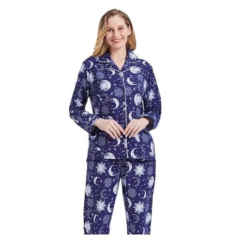 amaxer Women's Flannel Pajama Set 100% Cotton Soft Christmas Pajamas For Women Long Sleeve Pjs Button Down Warm Sleepwear