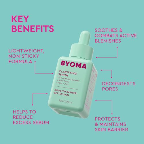 BYOMA Clarifying Serum - Barrier Repair Serum - Clarifying Facial Serum for Acne Prone Skin - Calming Face Serum with Ceramides, Blue Tansy, PHA & Zinc - Balanced & Healthy Skin - 1.01 fl. oz